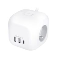 Solight 3z + USB A+C prodlužovací přívod - kostka, kabel 2m, 3 x 1mm2, bílý, vypínač   PP145C - 1