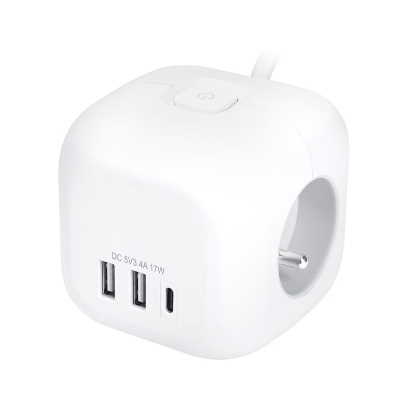 Solight 3z + USB A+C prodlužovací přívod - kostka, kabel 2m, 3 x 1mm2, bílý, vypínač   PP145C - 1