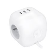 Solight 3z + USB A+C prodlužovací přívod - kostka, kabel 2m, 3 x 1mm2, bílý, vypínač   PP145C - 4