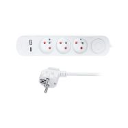 Solight prodlužovací přívod 3 zásuvky, s USB A+C nabíječka 12W, 2m, 3 x 1mm2, bílý, vypínač - PP111USBC - 1