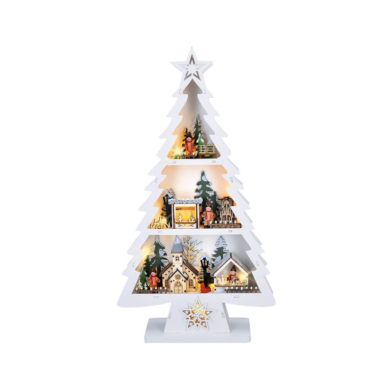 Solight LED dřevěný vánoční stromek s dekoracemi, 13x LED, bílá, 53cm, 2x AA - 1V283 - 1 Solight LED dřevěný vánoční stromek s dekoracemi, 13x LED, bílá, 53cm, 2x AA - 1V283 - 1