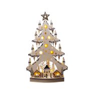 Solight LED dřevěný vánoční stromek s dekoracemi, 23x LED, přírodní barva, 64cm, 2x AA - 1V282 - 1