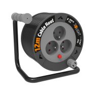 Solight prodlužovací přívod na bubnu 12m, 3 zásuvky, černý kabel, 3x 1,5mm2 - PB24 - 3