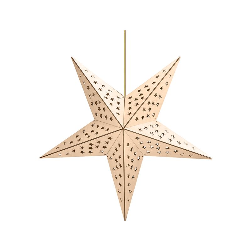 Solight LED dřevěná vánoční hvězda, závěsná, časovač, 20x LED, 65cm, 2x AA - 1V293 - 1