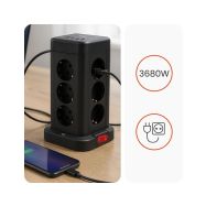 Huslog HUS1051 nabíjecí stanice 15W 12x zásuvka,2x USB-C,2x USB černá - 4