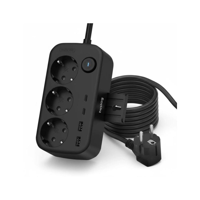 Huslog HUS1056 nabíjecí stanice 15W 3x zásuvka,2x USB-C,2x USB,1x držák na telefon černá - 1