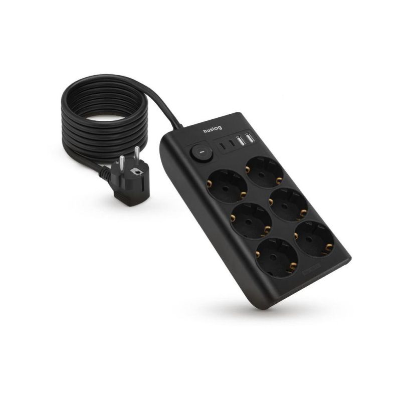 Huslog HUS1050 nabíjecí stanice 15W 6x zásuvka,2x USB-C,2x USB černá - 1