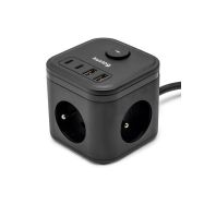 Huslog HUS1003 nabíjecí stanice 15W 3x zásuvka,2x USB-C,2x USB černá - 1