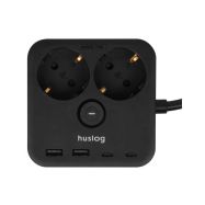 Huslog HUS1055 nabíjecí stanice 15W 2x zásuvka,2x USB-C,2x USB,1x držák na telefon černá - 9