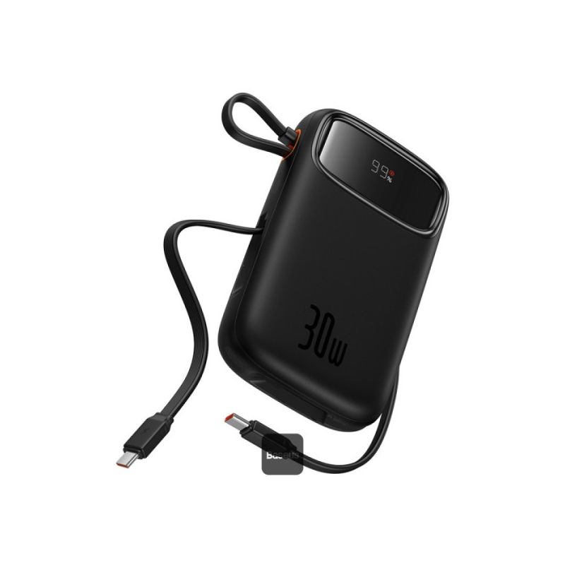 Baseus Qpow 2P černá 10000mAh/30W powerbanka s vestavným duálním kabelem typu C - 1