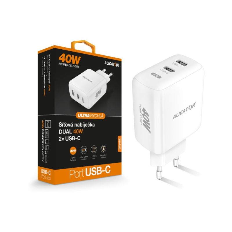 Aligator CHPD0023 - rychlonabíječka 40W 2xUSB-C - 1
