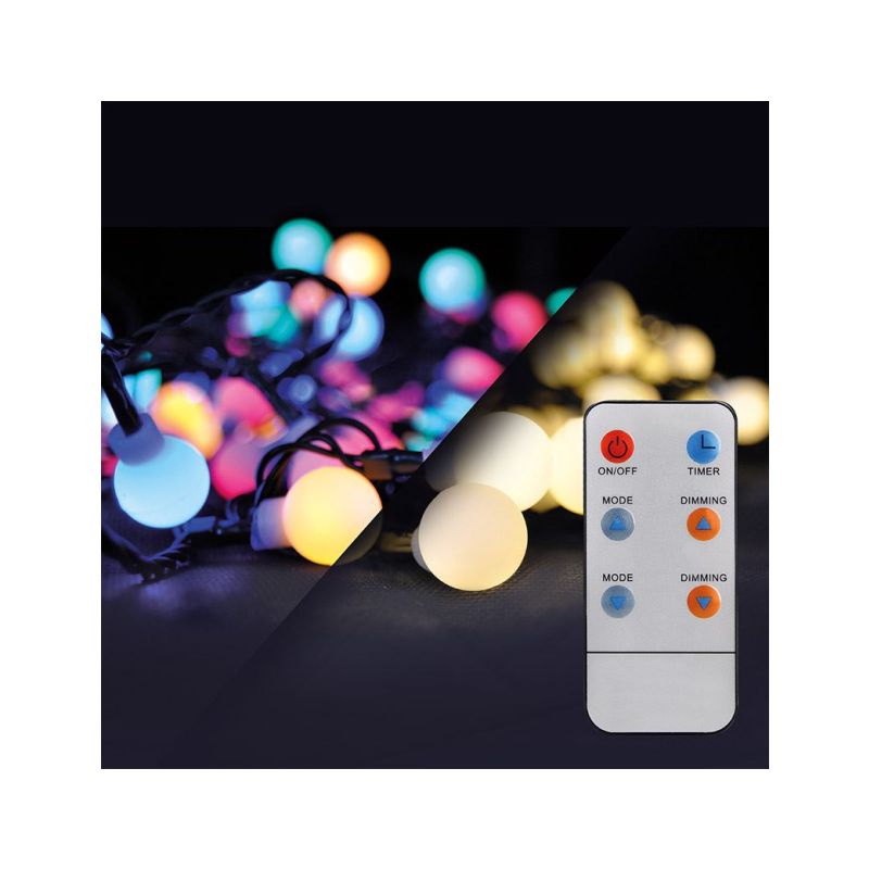 Solight LED 2v1 venkovní vánoční řetěz, koule, dálkový ovladač, 100LED, RGB+bílá, 10m+5m, 8 funkcí, IP44 - 1V08-RGB - 1