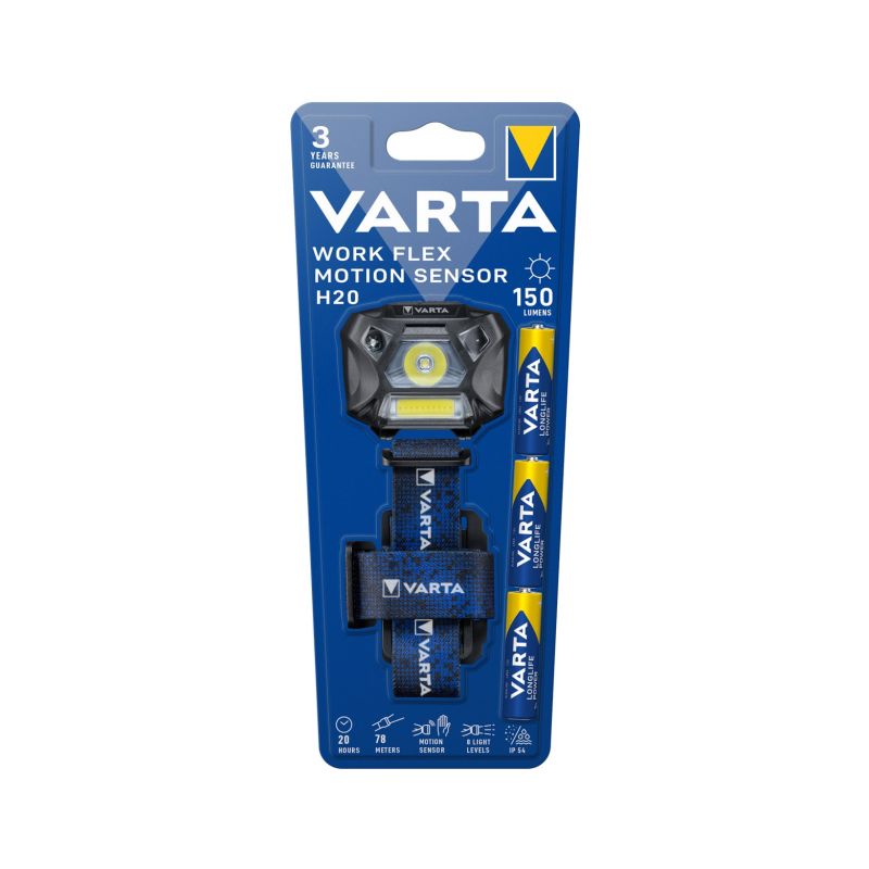 Čelová svítilna VARTA 18648 WORK FLEX MOTION SENZOR H20, LED, 3W+COB, 3xAAA, odolná - 1