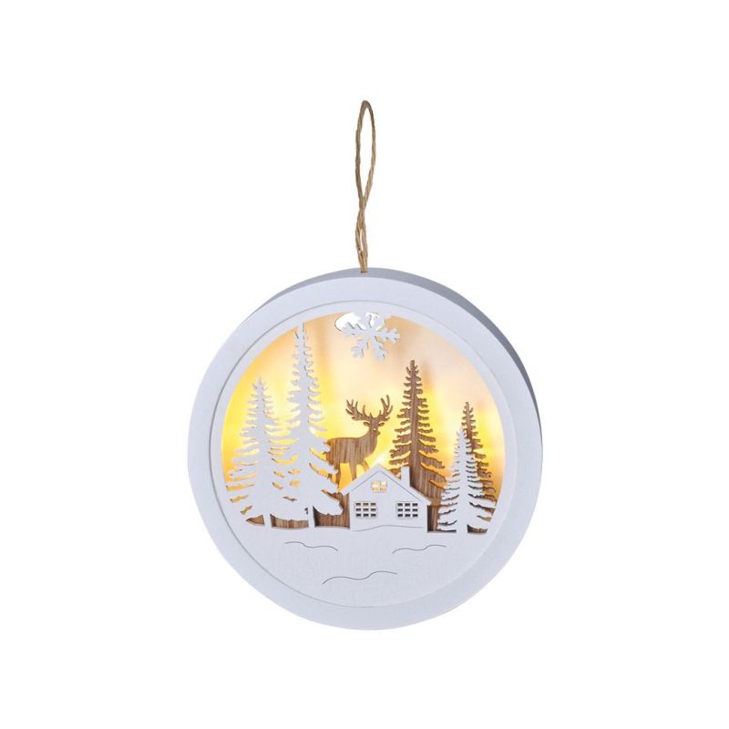 Solight LED dekorace závěsná, les a jelen, bílá a hnědá, 2x AAA - 1V223-A - 1