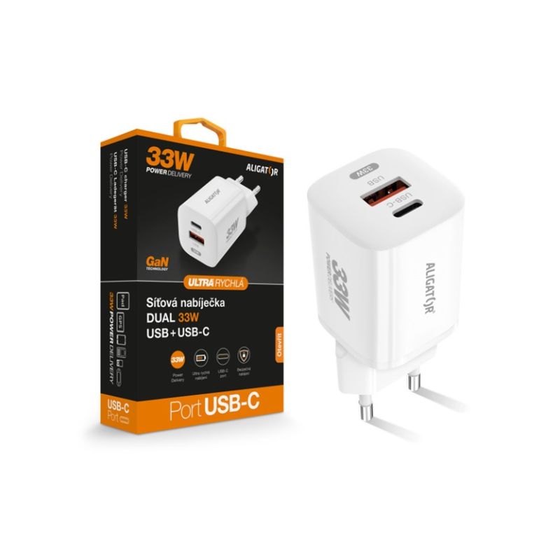 ALI CN GaN 33W, USB-C+USB, bílá CHPD0020 - 1