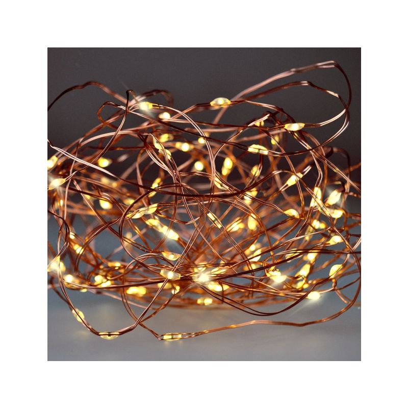Solight vánoční řetěz měděný, 100x mini LED, 10m, 3 x AA, teplé světlo - 1V54-WW - 1